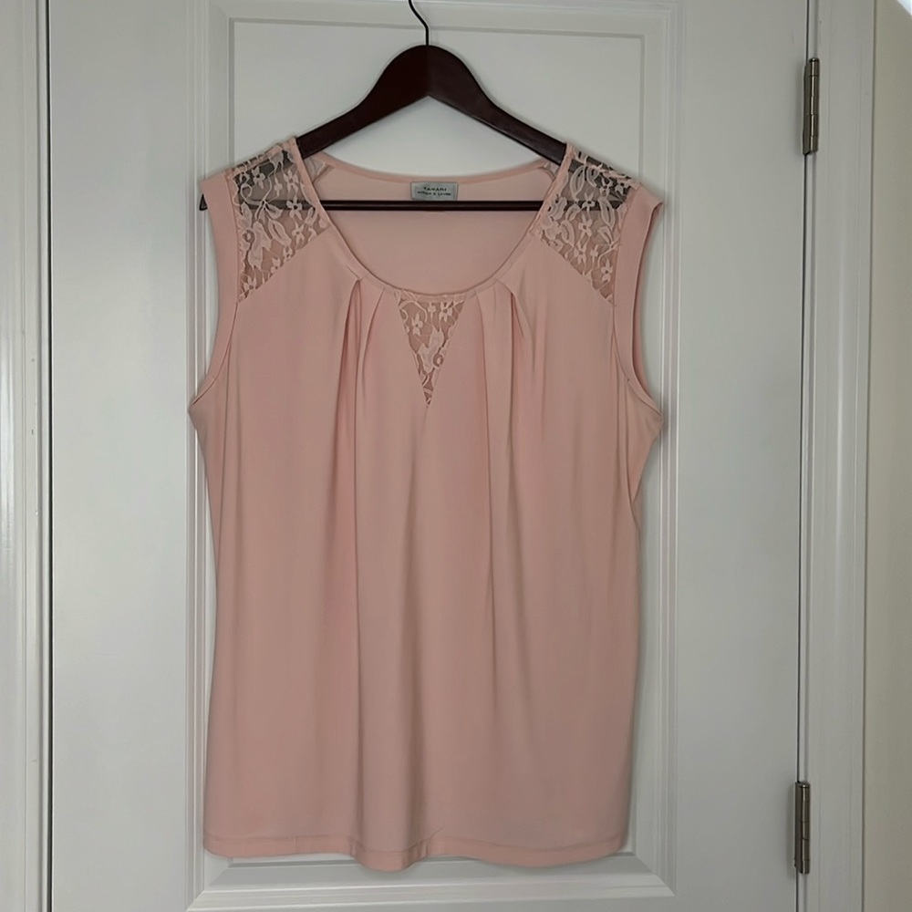 Tahari ASL Blush Pink Sleeveless Blouse with Lace